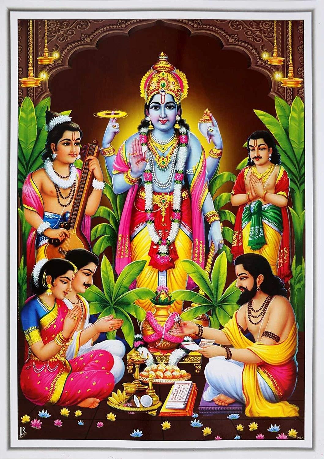 सत्यनारायण भगवान परिवार सहित पूजा चित्र